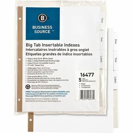 Bsn INDEX DIVIDERS, 5-TAB, 11X8-1/2in BSN16477